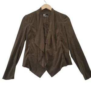 Kut From The Kloth XS Olive Green‎ Faux Suede Waterfall Open Front Jacket Casual